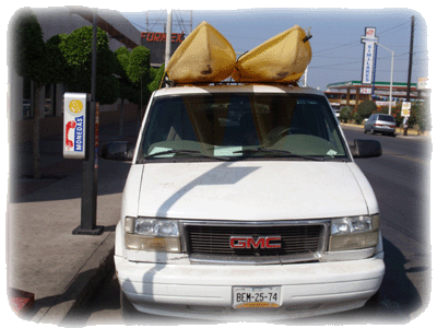kayaks on van